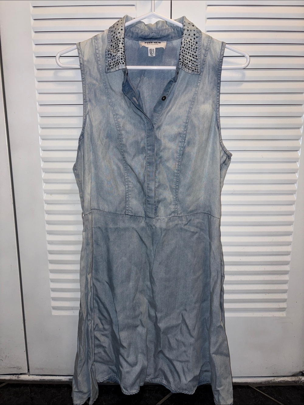 Ever New Light Blue Denim Studded-Collar Sleeveless Dress